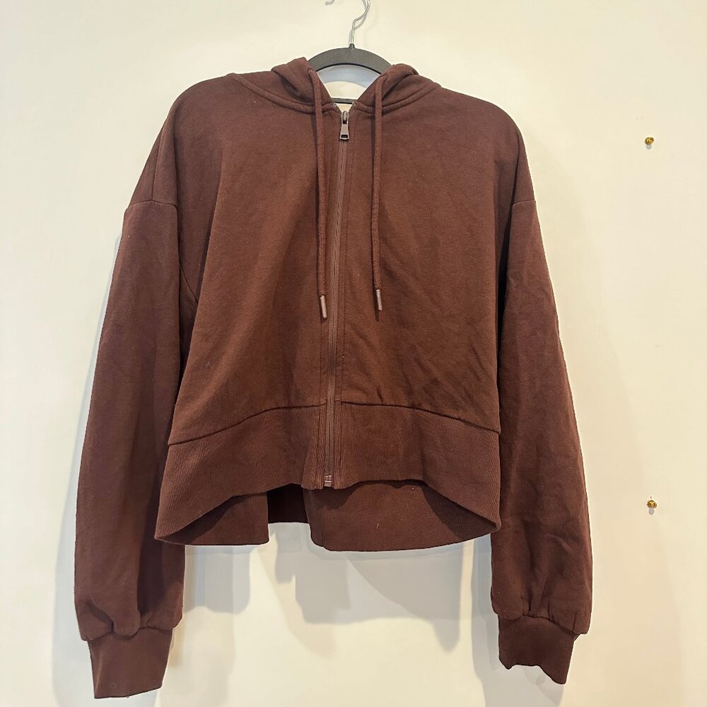 Zara Women's Brown Full Zip Hooded Sweater Size M Cropped Jacket